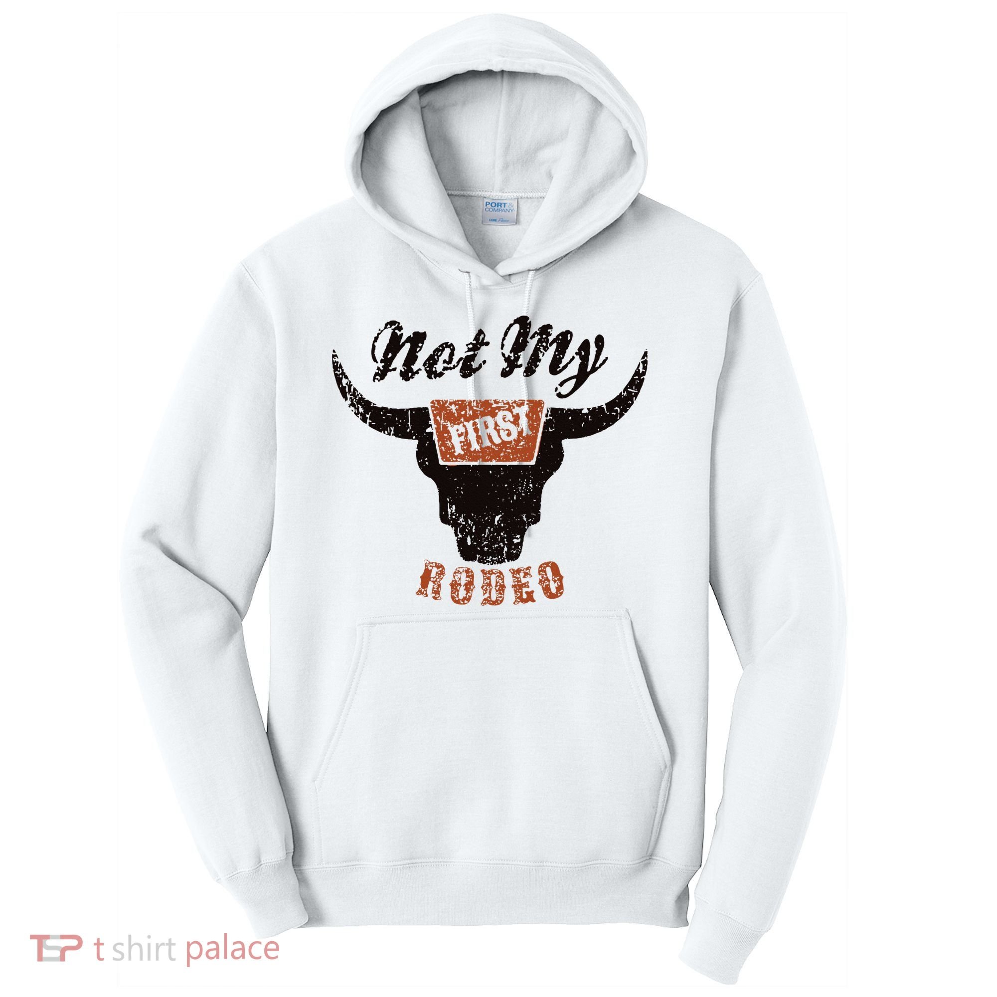 Retro Bull Skull Not My First Rodeo Western Country Cowboy Tall Hoodie