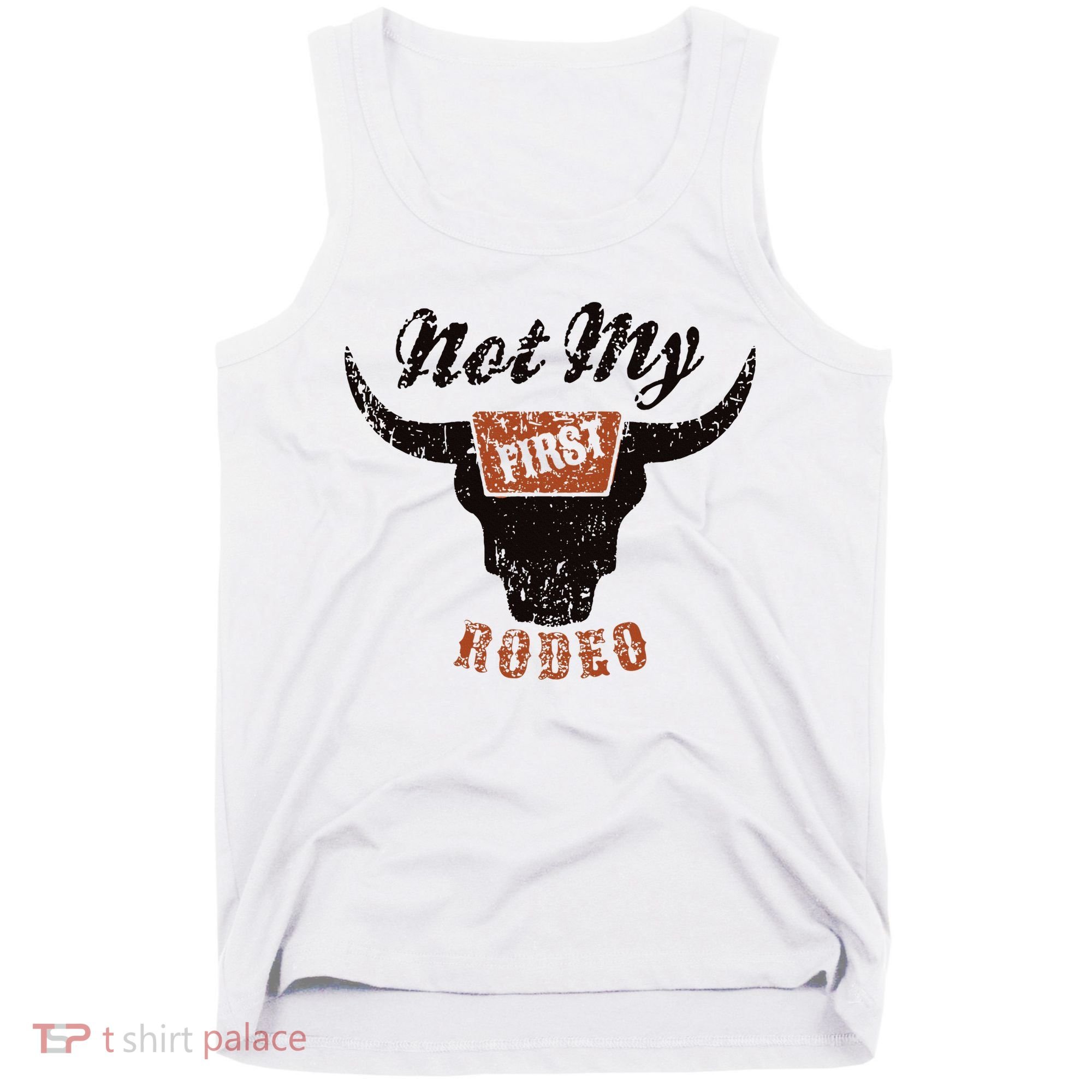 Retro Bull Skull Not My First Rodeo Western Country Cowboy Tank Top