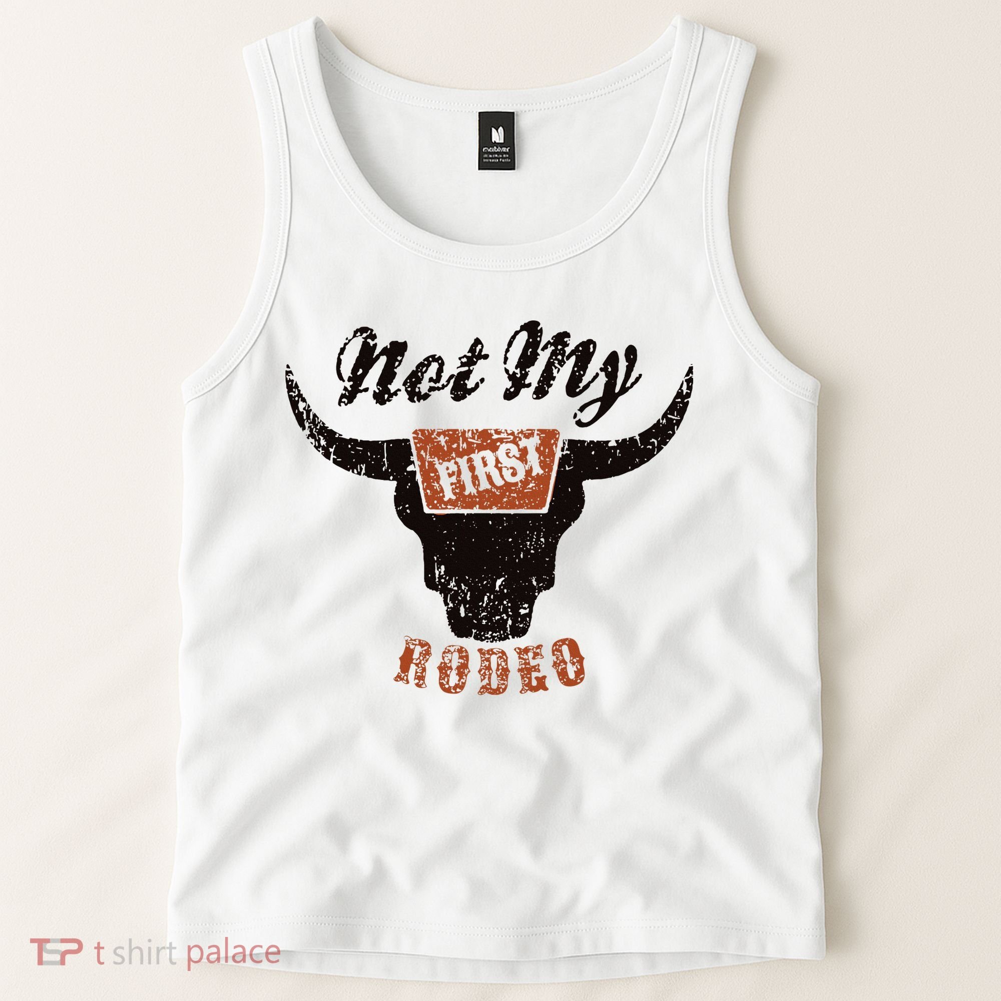 Retro Bull Skull Not My First Rodeo Western Country Cowboy Tank Top