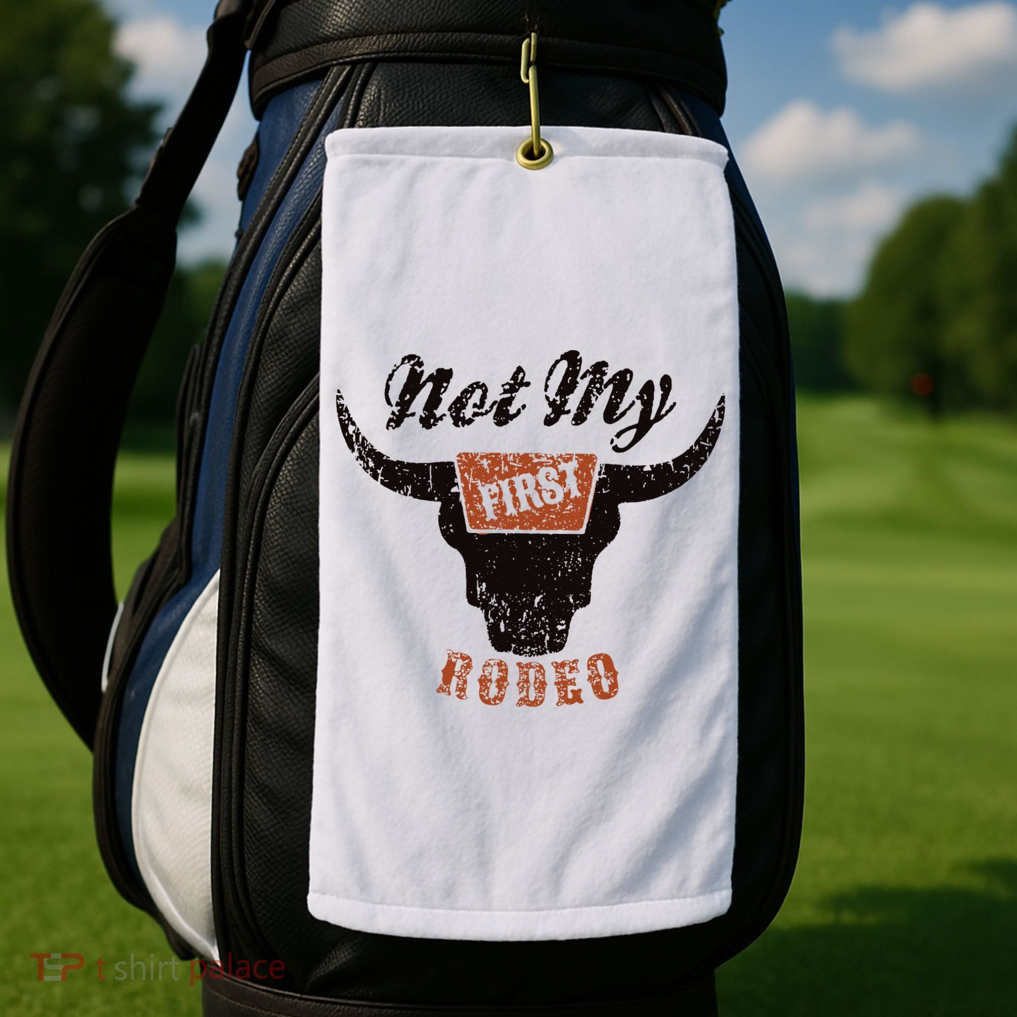 Retro Bull Skull Not My First Rodeo Western Country Cowboy Golf Towel