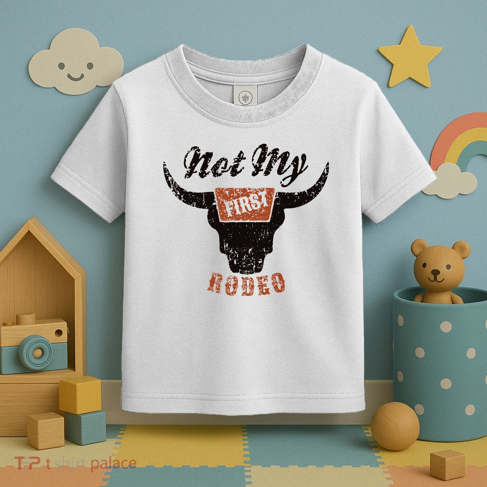 Retro Bull Skull Not My First Rodeo Western Country Cowboy Toddler T-Shirt