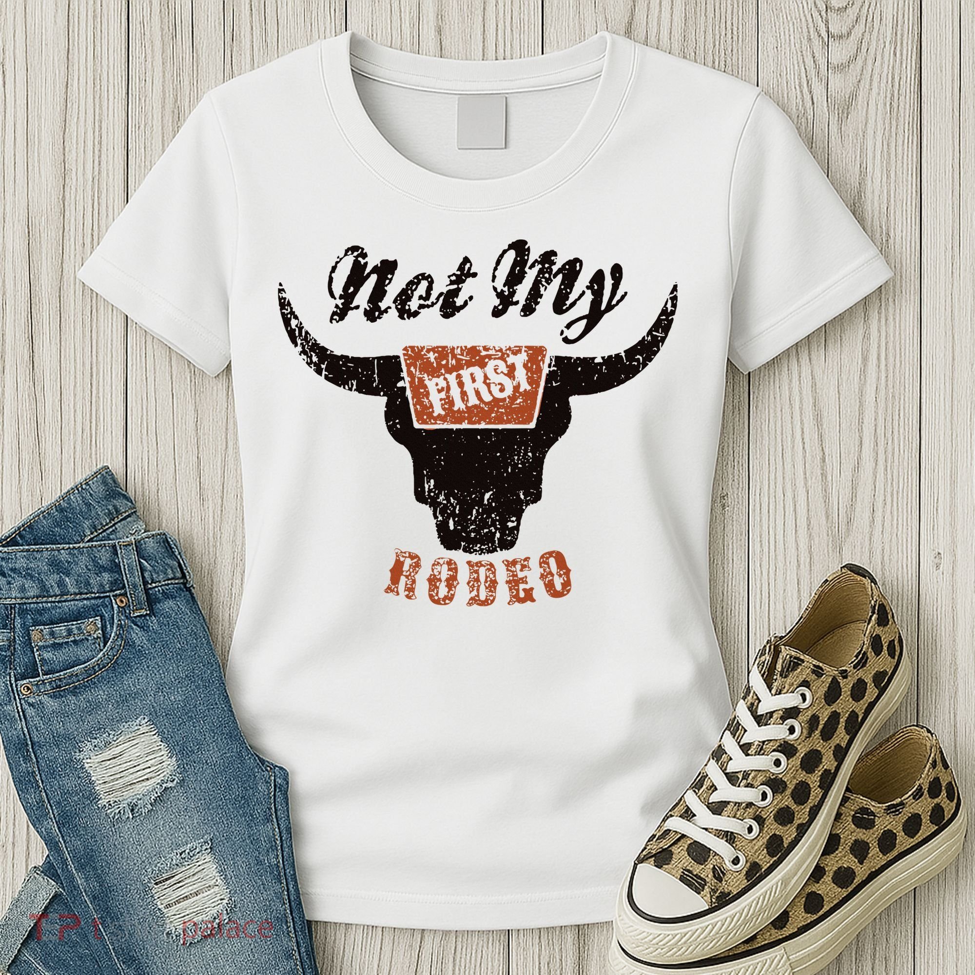 Retro Bull Skull Not My First Rodeo Western Country Cowboy Women's T-Shirt