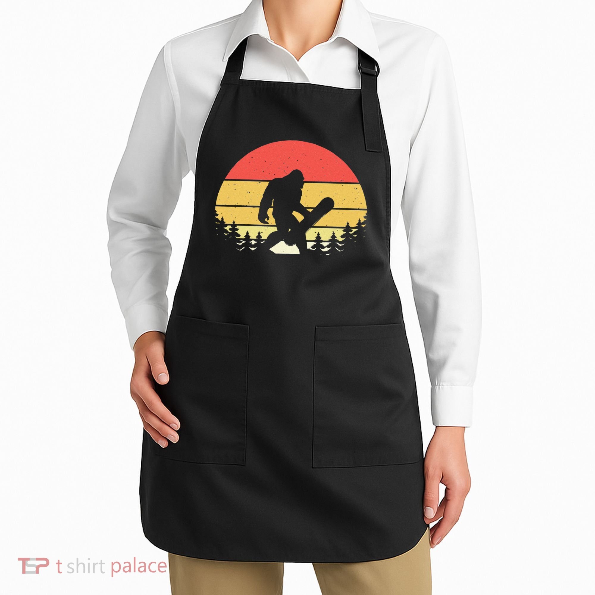 Retro Bigfoot Snowboard Shirt Sasquatch Snowboarding Lovers Apron