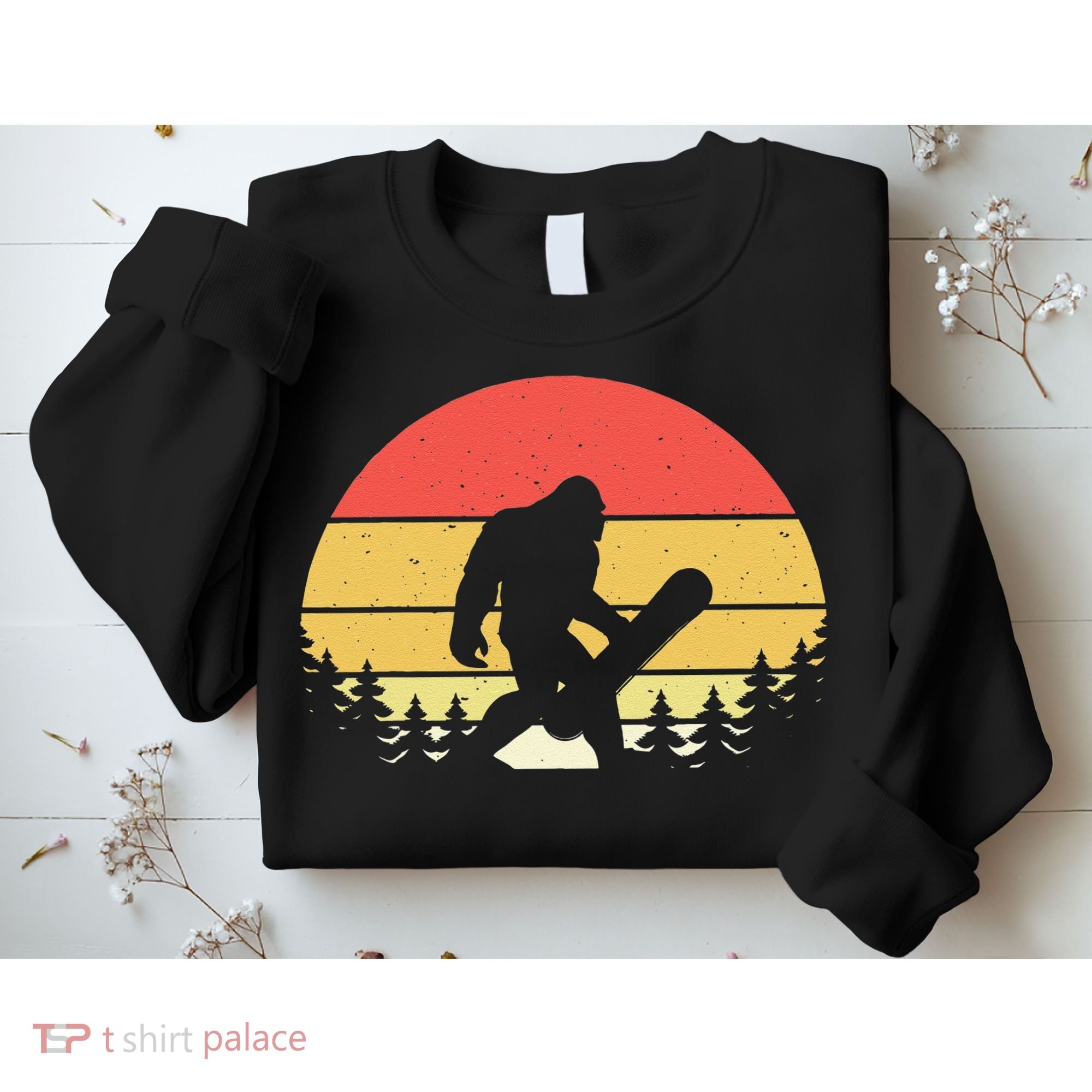 Retro Bigfoot Snowboard Shirt Sasquatch Snowboarding Lovers Sweatshirt