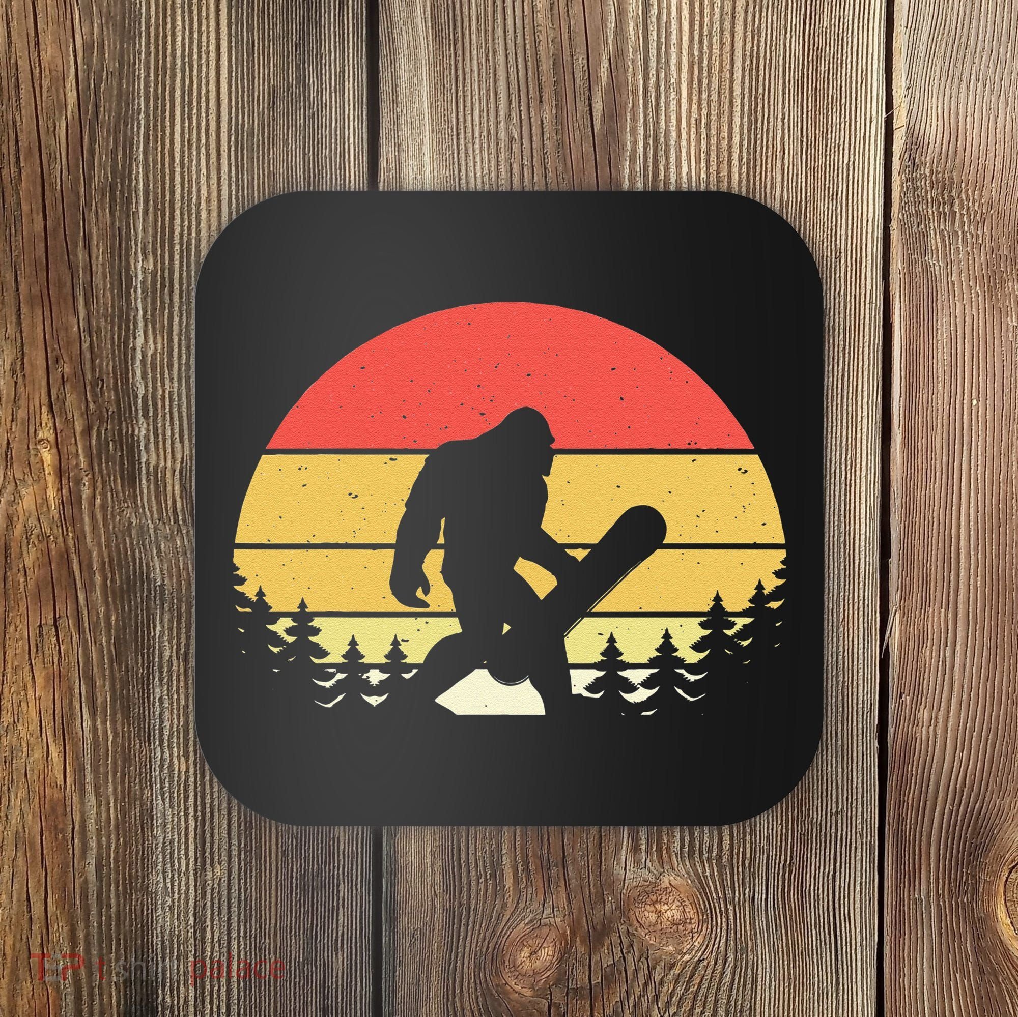 Retro Bigfoot Snowboard Shirt Sasquatch Snowboarding Lovers Coaster