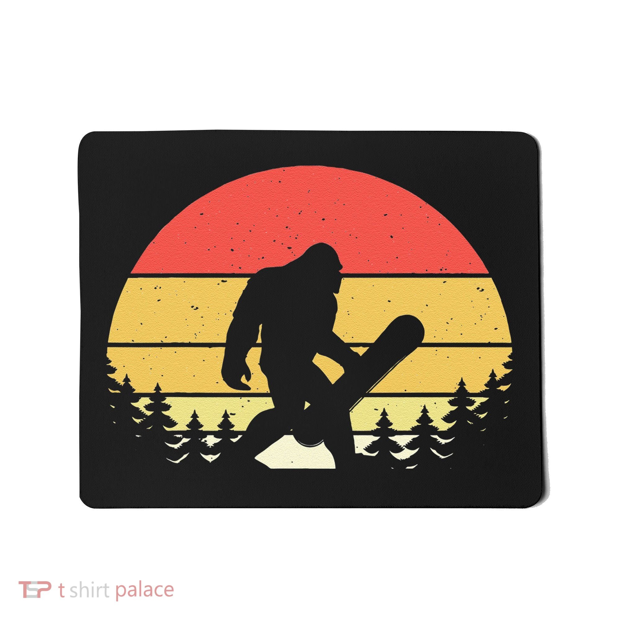 Retro Bigfoot Snowboard Shirt Sasquatch Snowboarding Lovers Mousepad