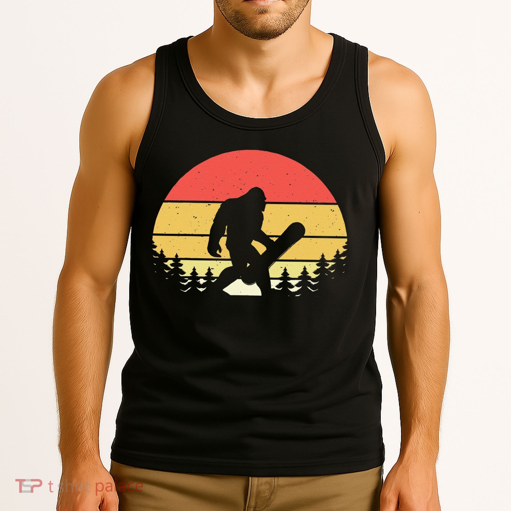 Retro Bigfoot Snowboard Shirt Sasquatch Snowboarding Lovers Tank Top