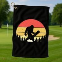 Retro Bigfoot Snowboard Shirt Sasquatch Snowboarding Lovers Golf Towel thumb 1
