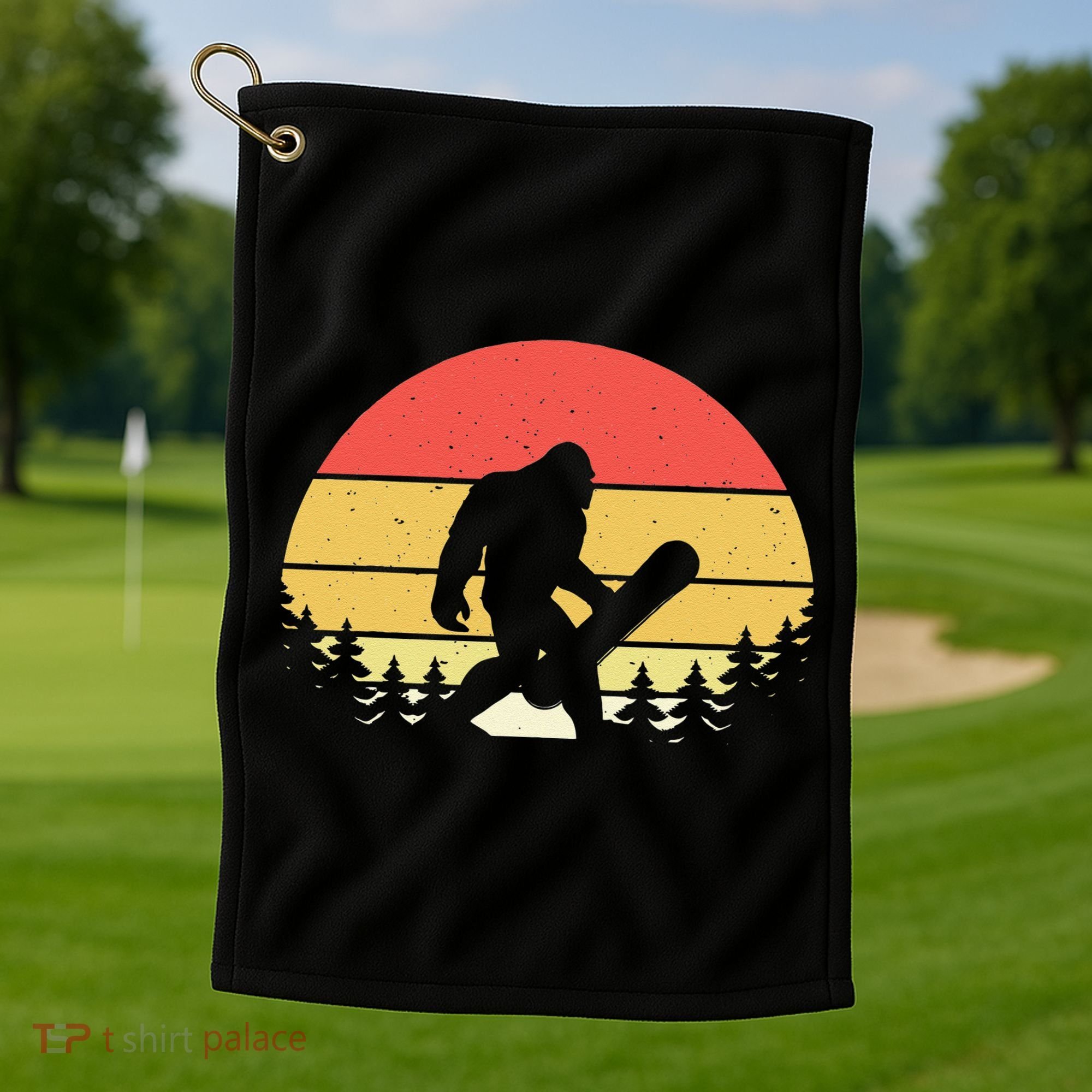Retro Bigfoot Snowboard Shirt Sasquatch Snowboarding Lovers Golf Towel