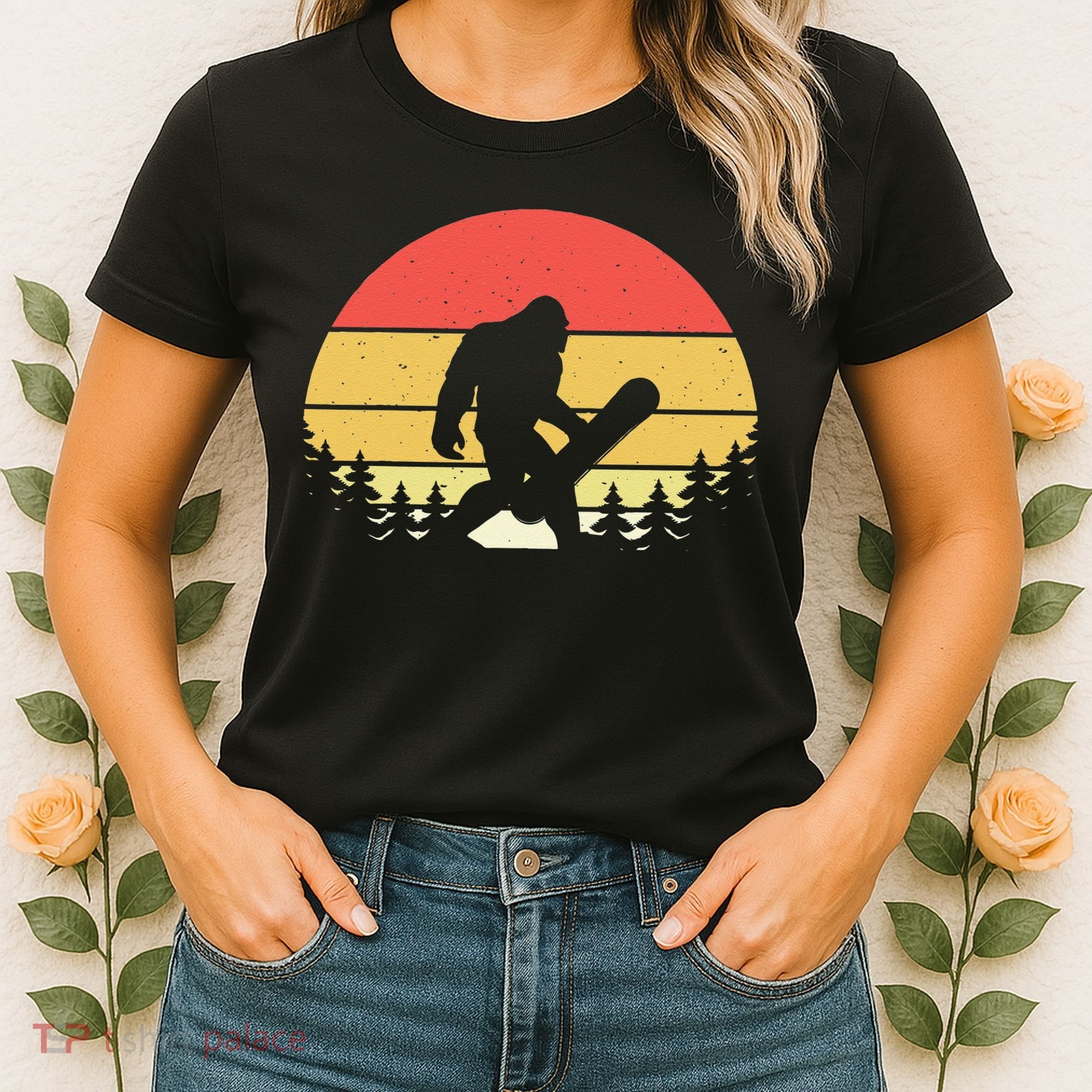 Retro Bigfoot Snowboard Shirt Sasquatch Snowboarding Lovers Women's T-Shirt