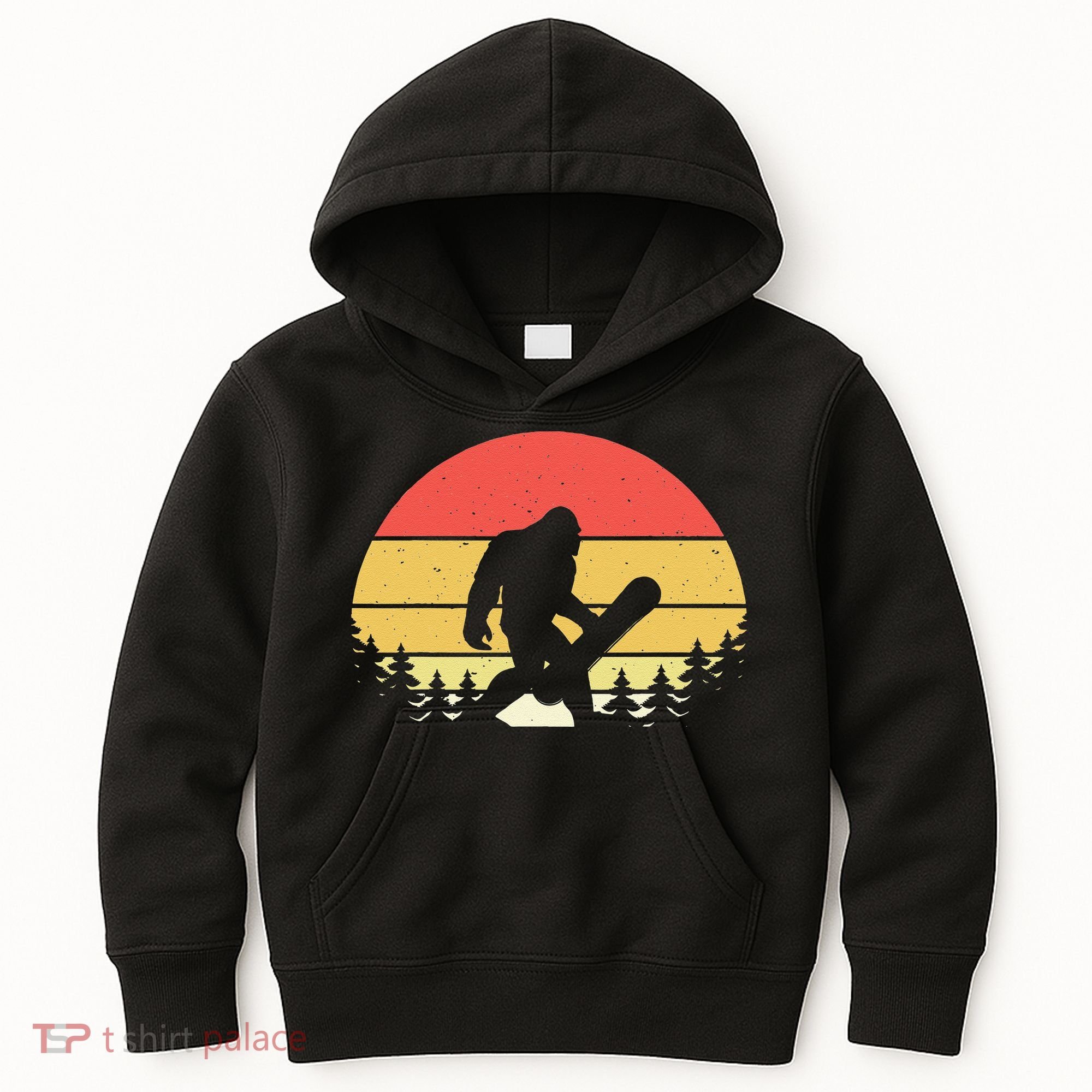 Retro Bigfoot Snowboard Shirt Sasquatch Snowboarding Lovers Kids Hoodie
