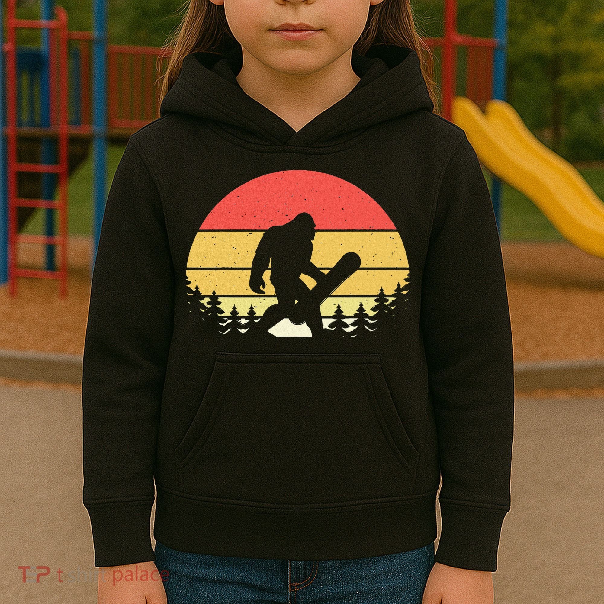 Retro Bigfoot Snowboard Shirt Sasquatch Snowboarding Lovers Kids Hoodie