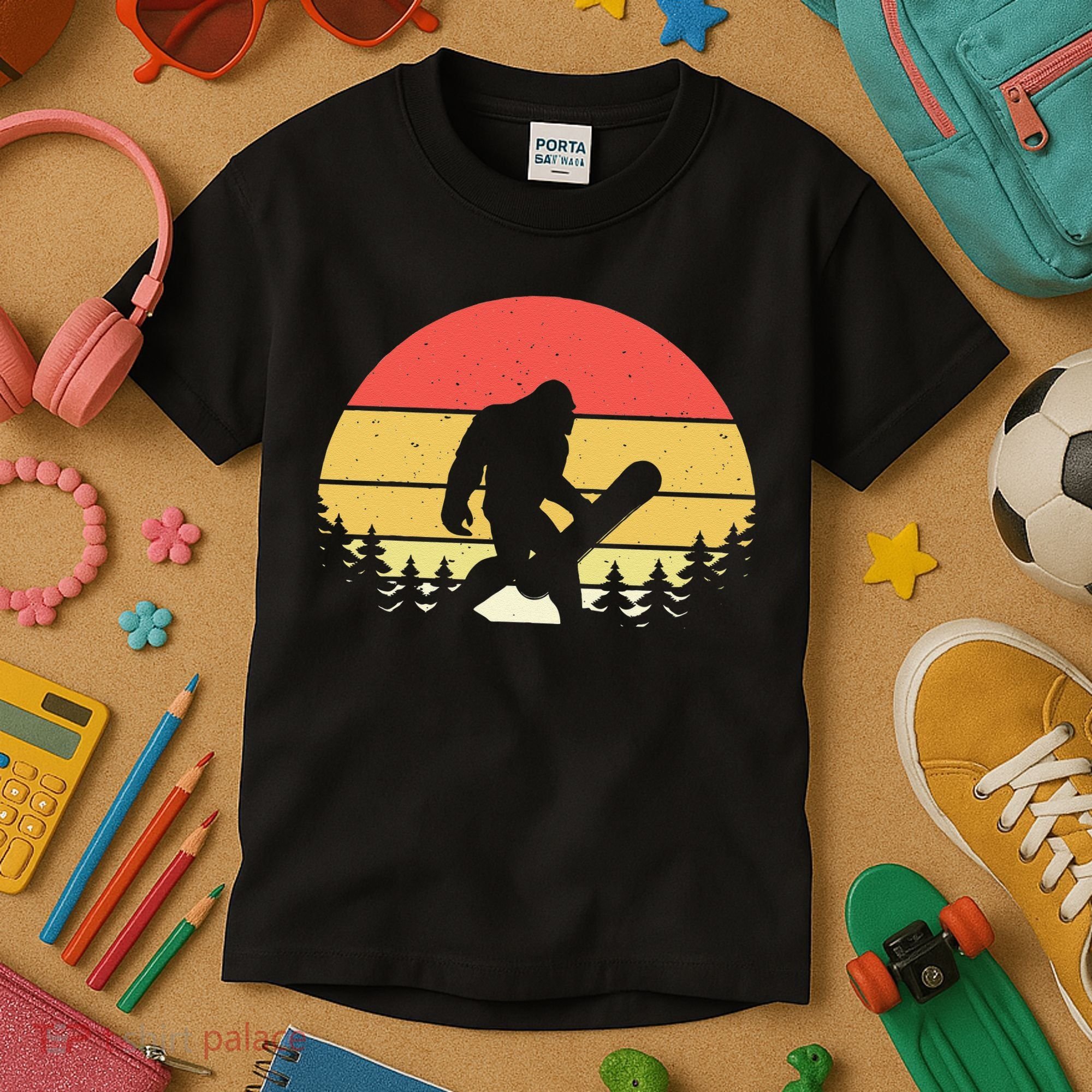 Retro Bigfoot Snowboard Shirt Sasquatch Snowboarding Lovers Kids T-Shirt