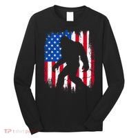 Retro Bigfoot Silhouette USA Flag Sasquatch Lovers July 4th Long Sleeve Shirt thumb 0