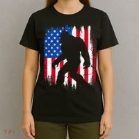Retro Bigfoot Silhouette USA Flag Sasquatch Lovers July 4th T-Shirt thumb 4