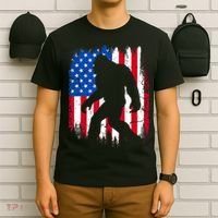 Retro Bigfoot Silhouette USA Flag Sasquatch Lovers July 4th T-Shirt thumb 6