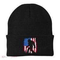 Retro Bigfoot Silhouette USA Flag Sasquatch Lovers July 4th Beanie thumb 0