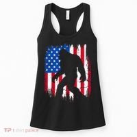 Retro Bigfoot Silhouette USA Flag Sasquatch Lovers July 4th Women's Tank Top thumb 0