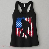 Retro Bigfoot Silhouette USA Flag Sasquatch Lovers July 4th Women's Tank Top thumb 3
