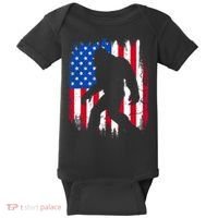 Retro Bigfoot Silhouette USA Flag Sasquatch Lovers July 4th Baby Bodysuit thumb 0