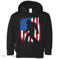 Retro Bigfoot Silhouette USA Flag Sasquatch Lovers July 4th Toddler Hoodie thumb 0