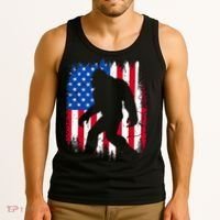 Retro Bigfoot Silhouette USA Flag Sasquatch Lovers July 4th Tank Top thumb 3