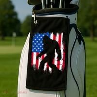 Retro Bigfoot Silhouette USA Flag Sasquatch Lovers July 4th Golf Towel thumb 2