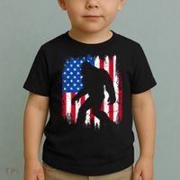 Retro Bigfoot Silhouette USA Flag Sasquatch Lovers July 4th Toddler T-Shirt thumb 2