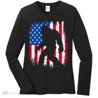 Retro Bigfoot Silhouette USA Flag Sasquatch Lovers July 4th Women's Long Sleeve Shirt thumb 0