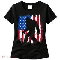 Retro Bigfoot Silhouette USA Flag Sasquatch Lovers July 4th Women's T-Shirt thumb 0