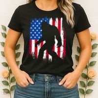 Retro Bigfoot Silhouette USA Flag Sasquatch Lovers July 4th Women's T-Shirt thumb 2