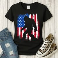 Retro Bigfoot Silhouette USA Flag Sasquatch Lovers July 4th Women's T-Shirt thumb 3