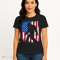 Retro Bigfoot Silhouette USA Flag Sasquatch Lovers July 4th Women's T-Shirt thumb 4