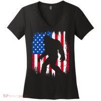 Retro Bigfoot Silhouette USA Flag Sasquatch Lovers July 4th Women's V-Neck T-Shirt thumb 0
