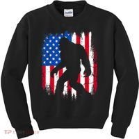 Retro Bigfoot Silhouette USA Flag Sasquatch Lovers July 4th Kids Sweatshirt thumb 0