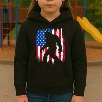 Retro Bigfoot Silhouette USA Flag Sasquatch Lovers July 4th Kids Hoodie thumb 3