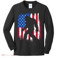 Retro Bigfoot Silhouette USA Flag Sasquatch Lovers July 4th Kids Long Sleeve Shirt thumb 0