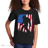 Retro Bigfoot Silhouette USA Flag Sasquatch Lovers July 4th Kids T-Shirt thumb 2
