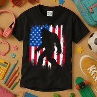 Retro Bigfoot Silhouette USA Flag Sasquatch Lovers July 4th Kids T-Shirt thumb 3
