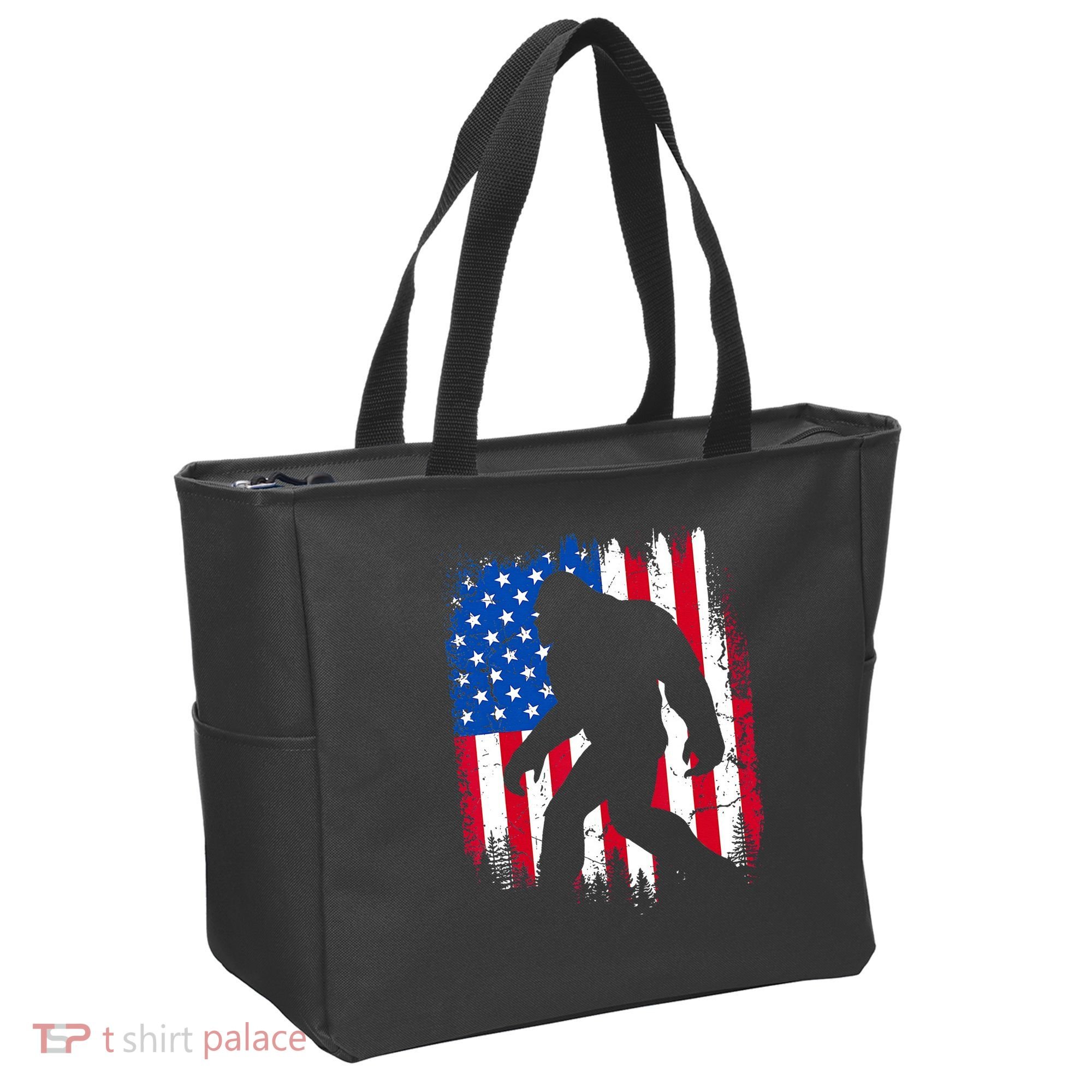 Retro Bigfoot Silhouette USA Flag Sasquatch Lovers July 4th Tote Bag