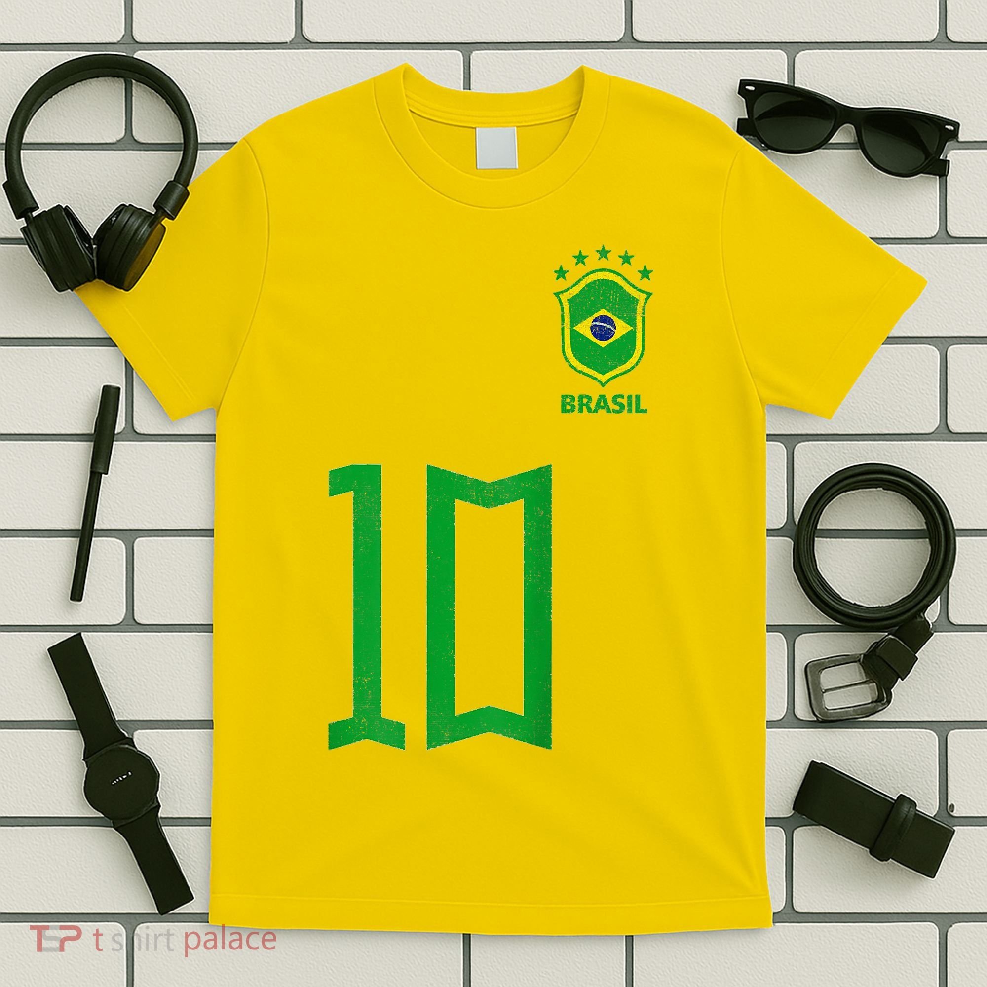 Retro Brazil Soccer Number 10 Brazilian Futebol Brasil Team T-Shirt