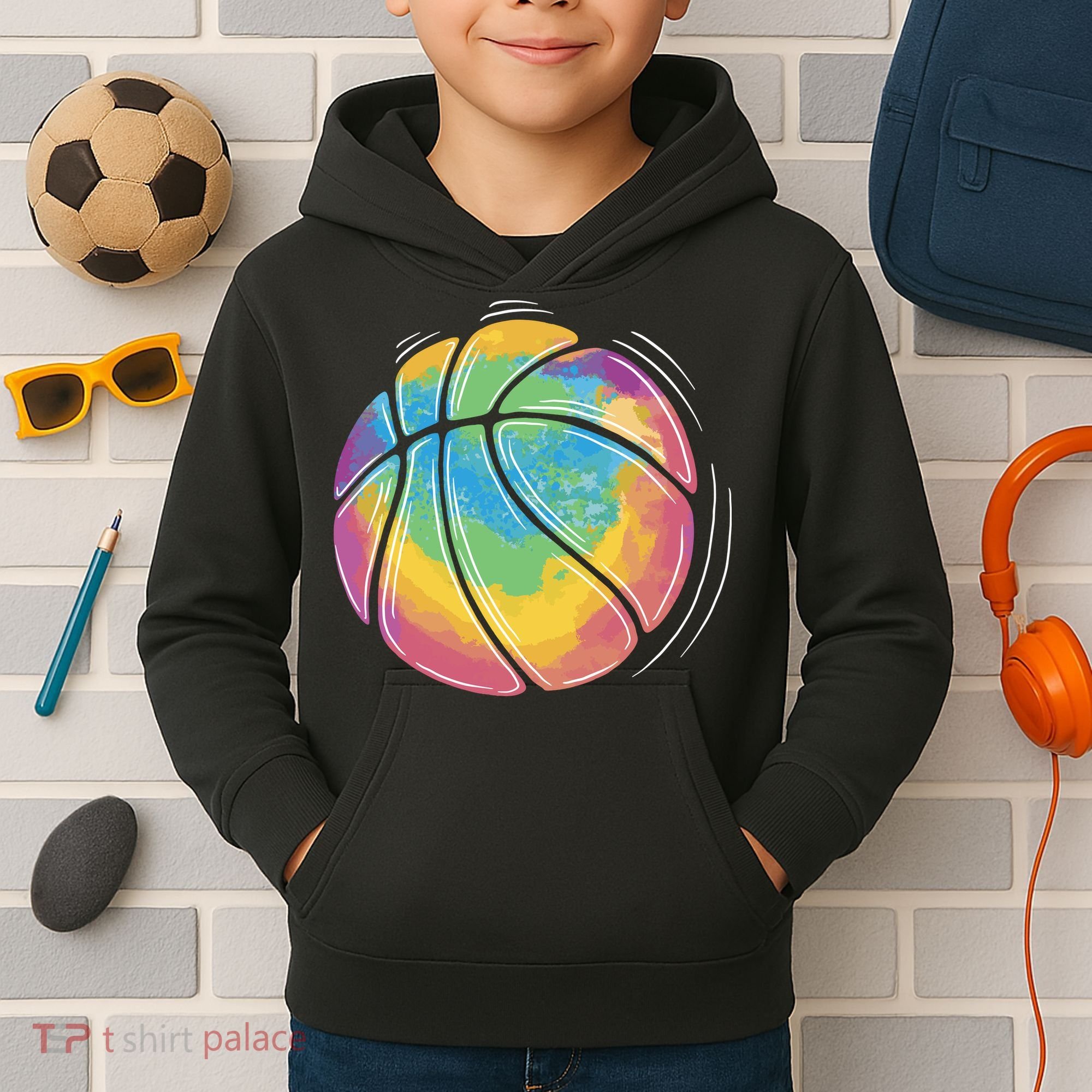 Rainbow Basketball Sport Kids Hoodie