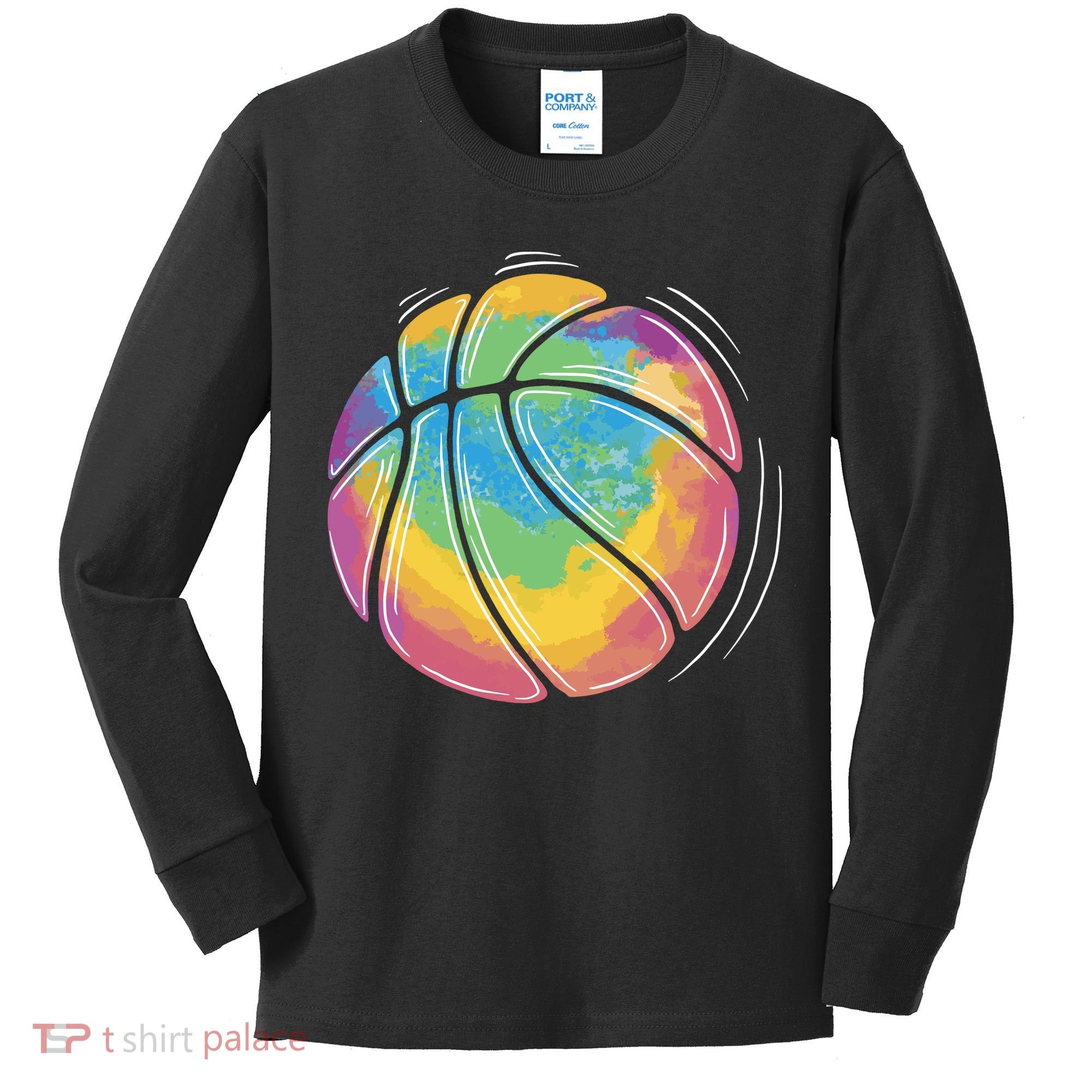 Rainbow Basketball Sport Kids Long Sleeve Shirt