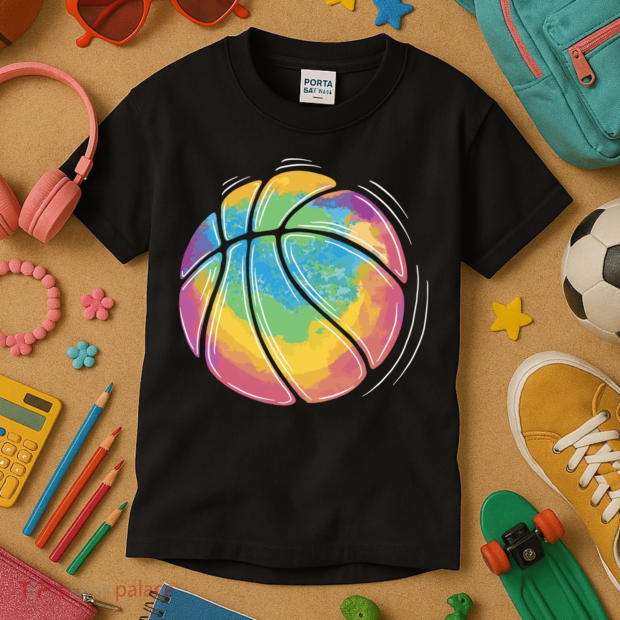 Rainbow Basketball Sport Kids T-Shirt