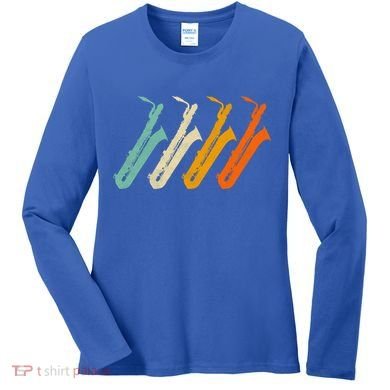 Retro Baritone Saxophone Gift For Bari Saxophonist Gift Women's Long Sleeve Shirt