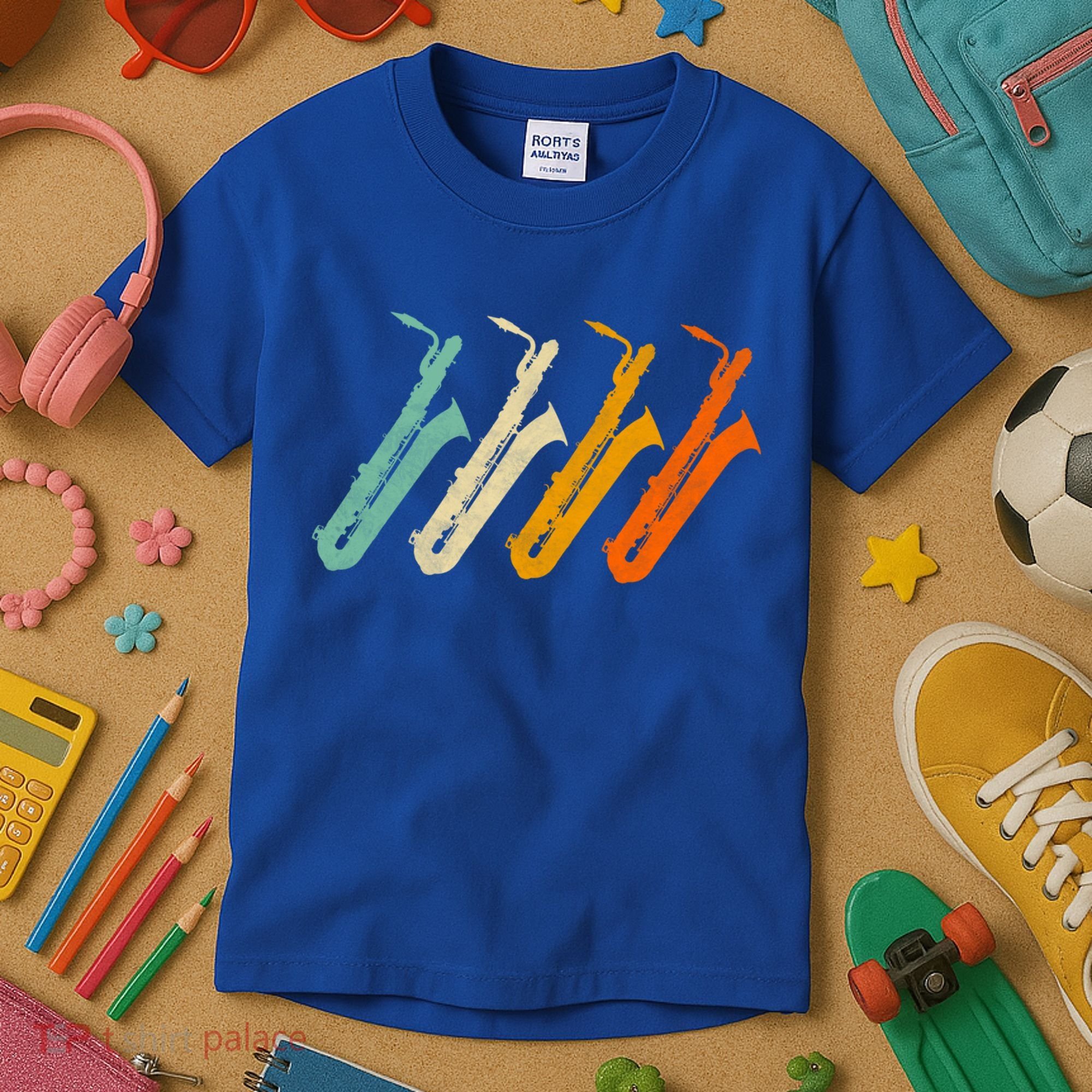Retro Baritone Saxophone Gift For Bari Saxophonist Gift Kids T-Shirt