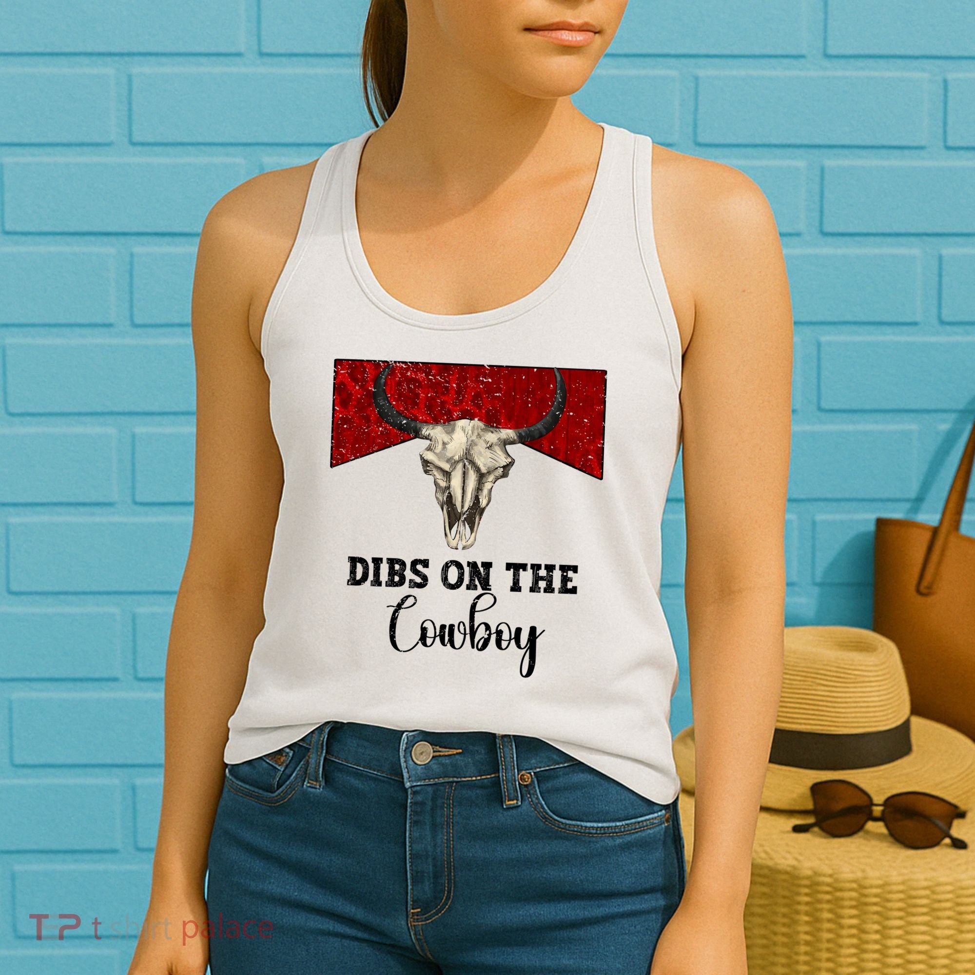 Retro Bull Skull Dibs On The Cowboy Western Country Cowboy Gift Women's Tank Top