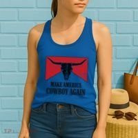 Retro Bull Skull Western Life Makes America A Cow Again Gift Women's Tank Top thumb 2