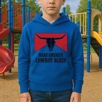 Retro Bull Skull Western Life Makes America A Cow Again Gift Kids Hoodie thumb 2
