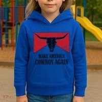 Retro Bull Skull Western Life Makes America A Cow Again Gift Kids Hoodie thumb 3